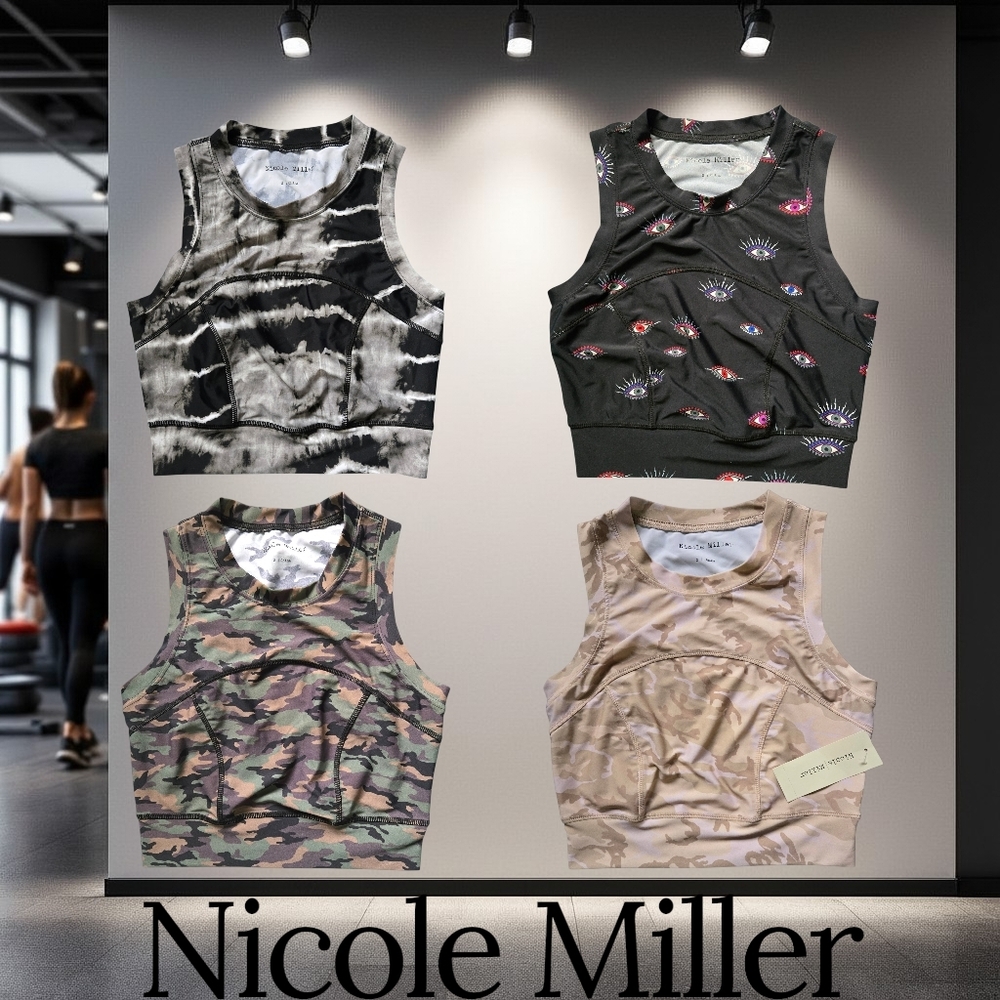 NWT Nicole Miller Activewear Bundle/4 Printed Athletic Crop Tops - Picture 1 of 11